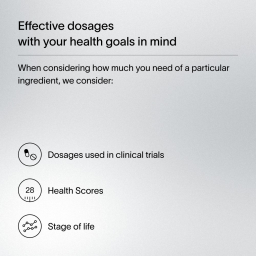 A light gray block of text describing how Viome delivers effective dosages personalized to customer health goals
