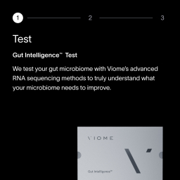 A black background with white text that describes the Gut Intelligence Test’s features, using Viome’s advanced RNA sequencing methods to understand what the gut microbiome needs to improve
