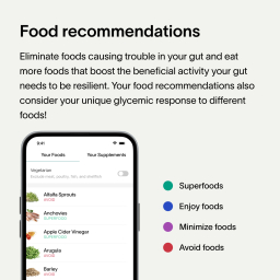 A light green background and black text that describes how eliminating foods causing trouble in the eat, and eating more Viome-recommended beneficial foods rich in good bacteria, can help the gut become more resilient
